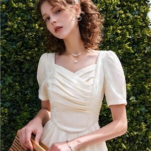 New With Tags Elegant Cream Midi Dress Cute "Vintage Look"